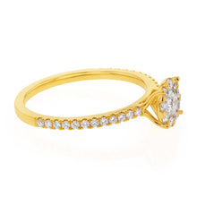 Load image into Gallery viewer, Memoire 18ct Yellow Gold 0.70 Carat Diamond Bouquet Halo Solitire Ring