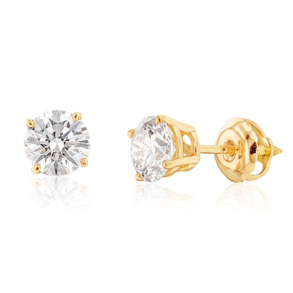 Luminesce Lab Grown Diamond TW=1 Carat Solitaire Stud Earrings in 14ct Yellow Gold
