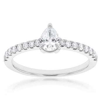 Luminesce Lab Grown Pear Diamond Ring with 16 Side Diamonds in 18ct WG