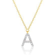 Load image into Gallery viewer, Luminesce Lab Diamond A Initial Pendant in 9ct Yellow Gold with Adjustable 45cm Chain