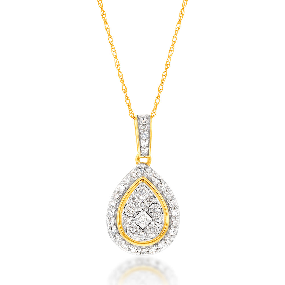 Luminesce Lab Grown Diamond 1/5 Carat Pear Pendant with Chain in 9ct Yellow Gold