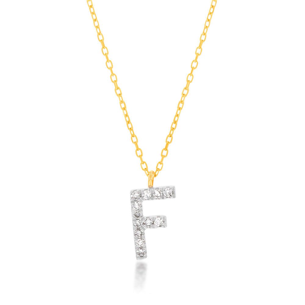 Luminesce Lab Diamond F Initial Pendant in 9ct Yellow Gold with Adjustable 45cm Chain