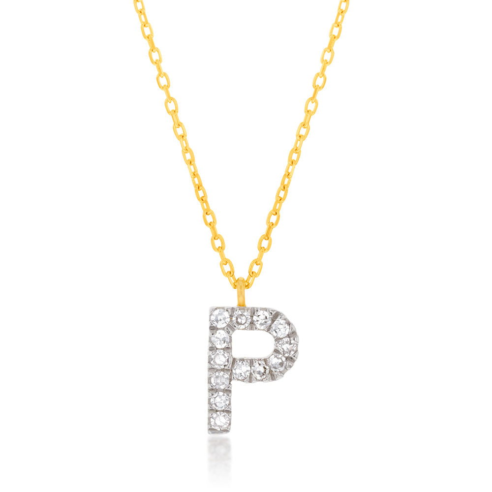 Luminesce Lab Diamond P Initial Pendant in 9ct Yellow Gold with Adjustable 45cm Chain