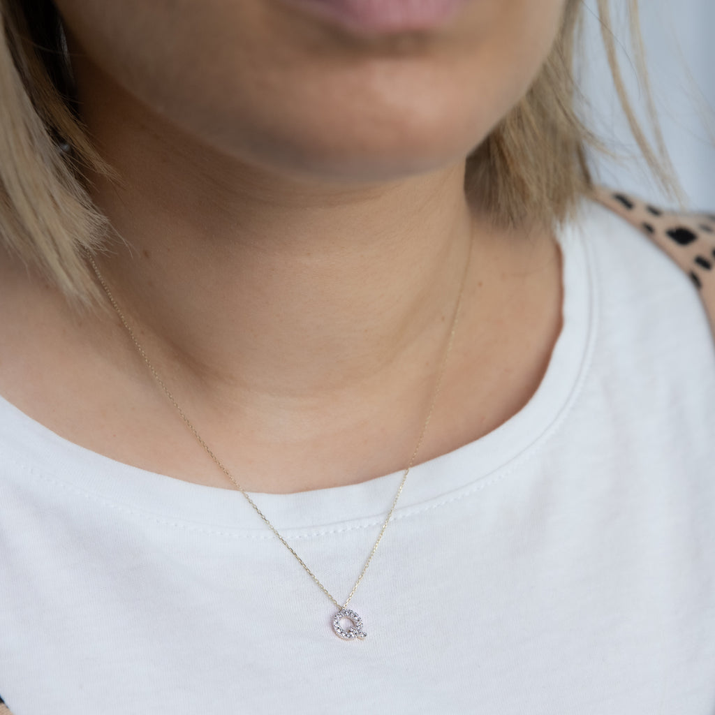 Luminesce Lab Diamond Q Initial Pendant in 9ct Yellow Gold with Adjustable 45cm Chain