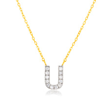 Load image into Gallery viewer, Luminesce Lab Diamond U Initial Pendant in 9ct Yellow Gold with Adjustable 45cm Chain