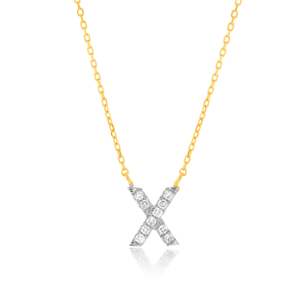 Luminesce Lab Diamond X Initial Pendant in 9ct Yellow Gold with Adjustable 45cm Chain