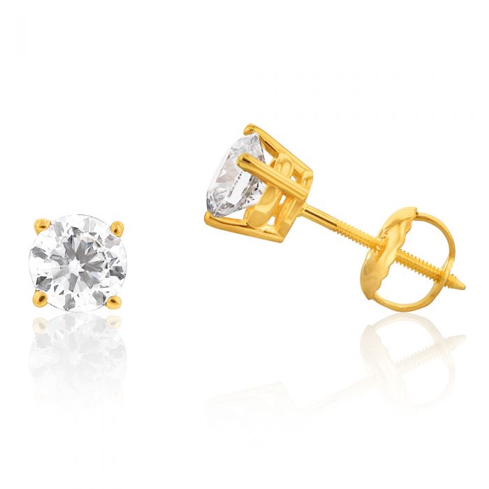 Luminesce Lab Grown Diamond 1 Carat Solitaire Earrings 14ct Yellow Gold, Screw Back