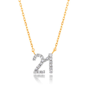 9ct Yellow Gold Number 21 Pendant with Luminesce Lab Grown Diamond