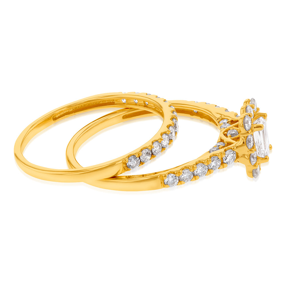 Luminesce Lab Grown Diamond 1.5Ct Bridal Set in Halo Design set in 14ct Yellow Gold