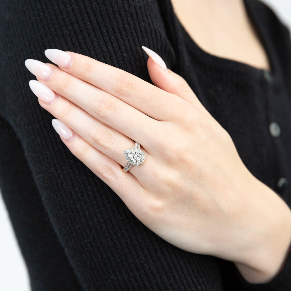 Luminesce Lab Grown Pear Ring with 1/2 Carat 54 Diamonds Set in 9 Carat Yellow Gold