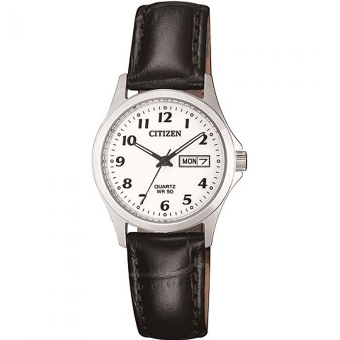 Citizen EQ200002A Stainless Steel Ladies Watch With Black Leather Band