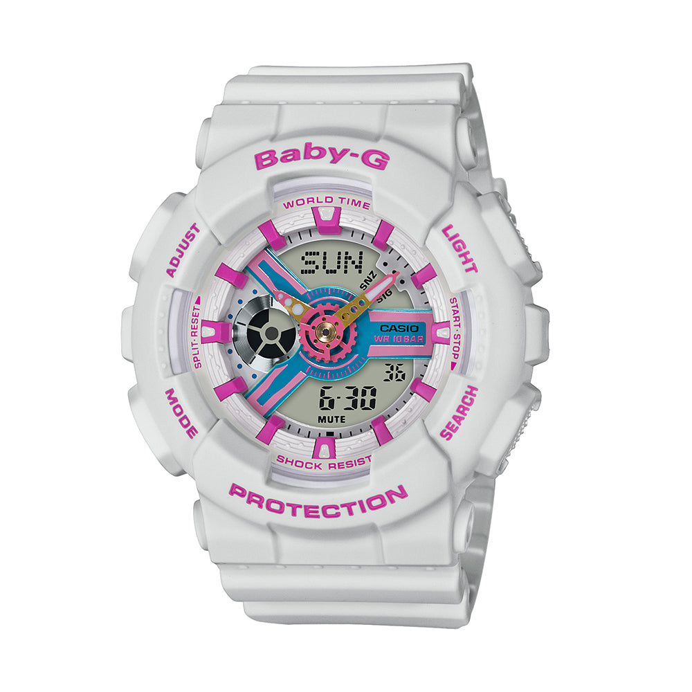 Casio BA110NR-8A Baby G World Time Ladies Watch in White With Pink