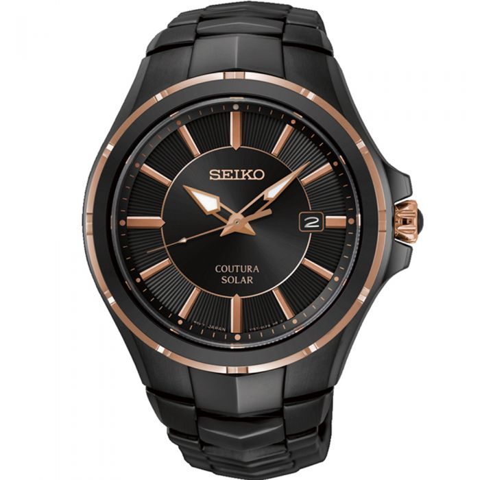 Seiko Coutura SNE516P Stainless Steel Black and Rose Mens Solar Watch