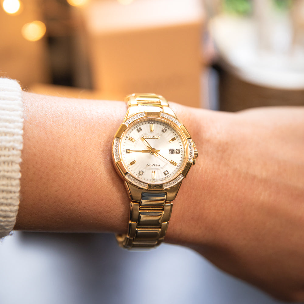 Citizen Eco Drive Diamond EW2462 51A Gold Stainless Steel Womens