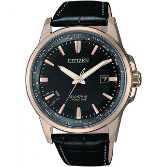 Citizen World Time BX1008-12E Black Leather Mens Watch