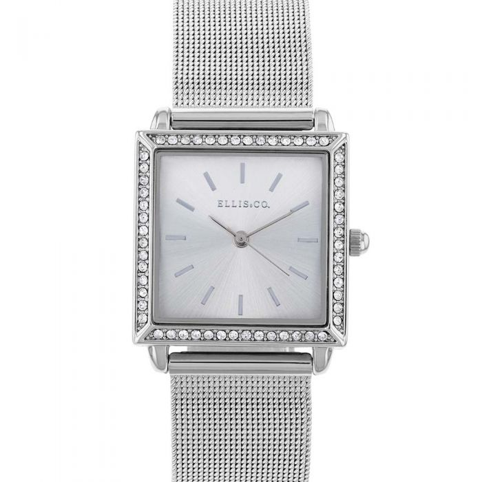 Ellis & Co Jayde Stone Set Silver Tone Stainless Steel Womens Watch