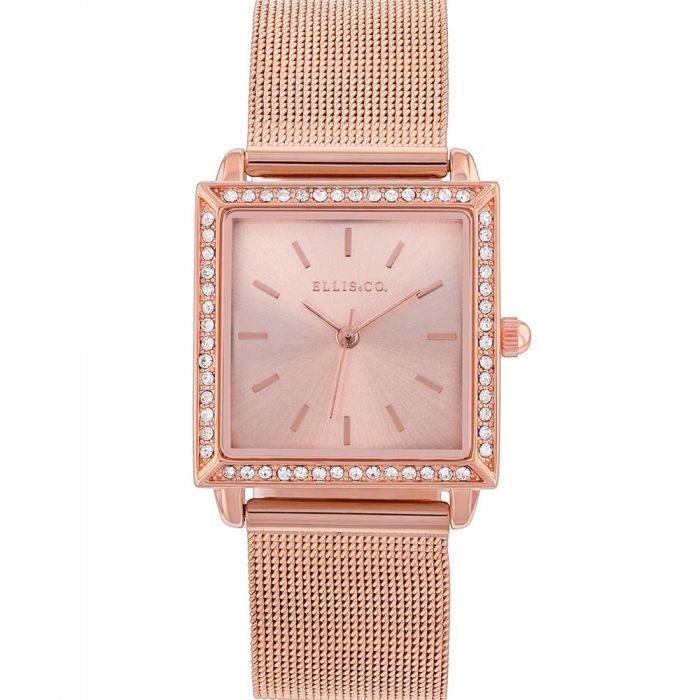 Ellis & Co Jayde Stone Set Rose Gold Tone Stainless Steel Womens Watch