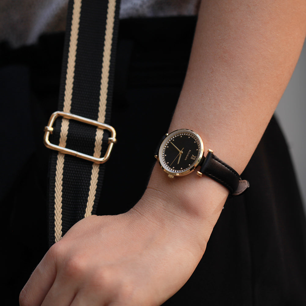 Black leather on sale watch women