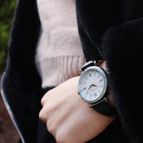 Ellis & Co Emily Crystal Set Black Leather Womens Watch With Rose Gold Tones