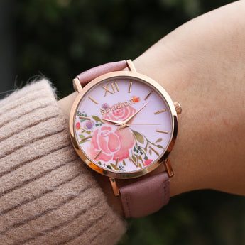 Ellis & Co Holly Floral Dial Rose Leather Band