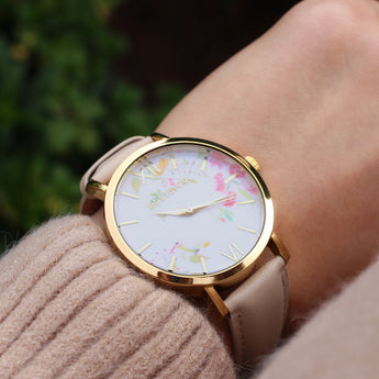 Ellis & Co Holly Floral Dial Nude Leather Band