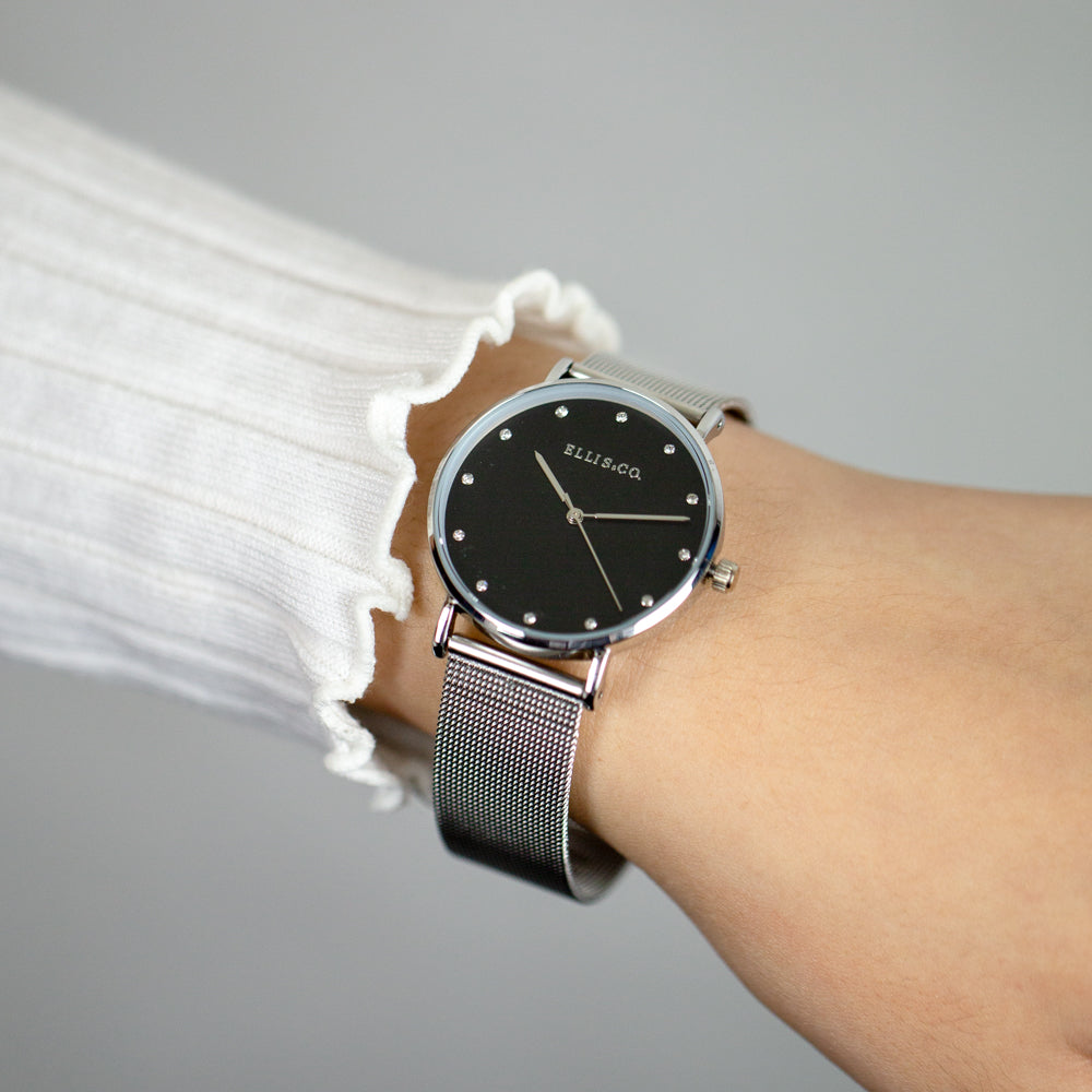 Ellis & Co 'Broadway' Mesh Bracelet Black Womens Watch