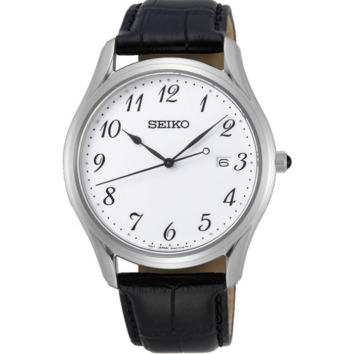 Seiko SUR303P Stainless Steel Black Leather Mens Watch