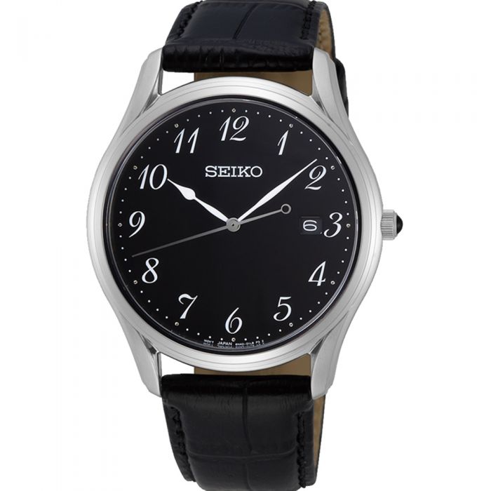 Seiko SUR305P Stainless Steel Black Leather Mens Watch