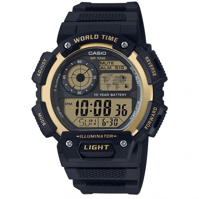 Casio AE1400WH-9A World Time Black Resin Digital Mens Watch
