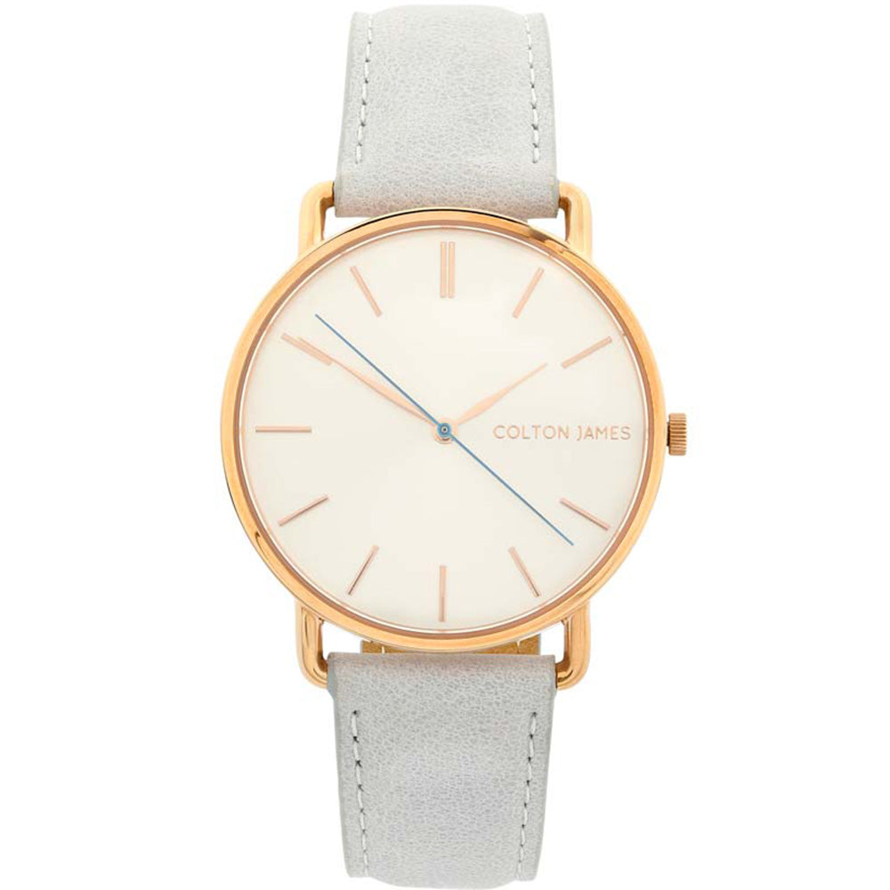 Colton James Classic White Dial Rose Gold And Grey Leather Ladies Watch