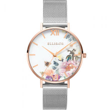 Load image into Gallery viewer, Ellis &amp; Co &#39;Iris&#39; Floral Stainless Steel Mesh With Rose Gold Tone Case Womens Watch