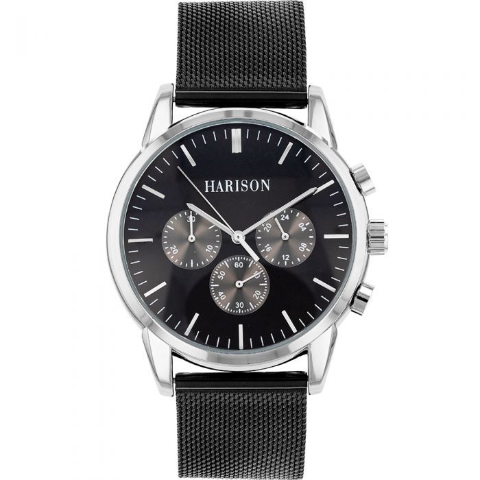 HARISON Silver Tone Stainless Steel Case Men's Watch   *Simulation Sub Dials*