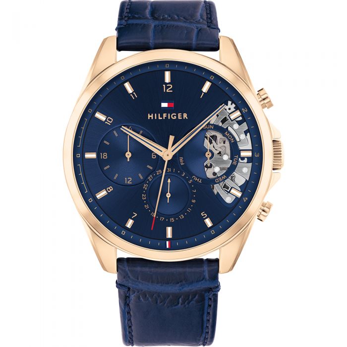 Tommy Hilfiger Baker 1710451 Multi Function Blue Leather Mens Watch