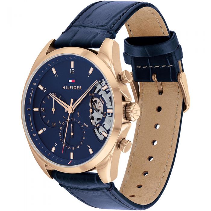 Tommy Hilfiger Baker 1710451 Multi Function Blue Leather Mens Watch