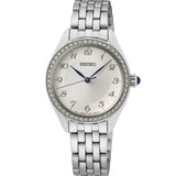 Seiko SUR479P Stone Set Silver Tone Womens Watch