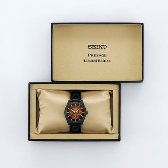 Seiko Presage SPB329J Kabuki Theme Black Leather Mens Watch Limited Edition