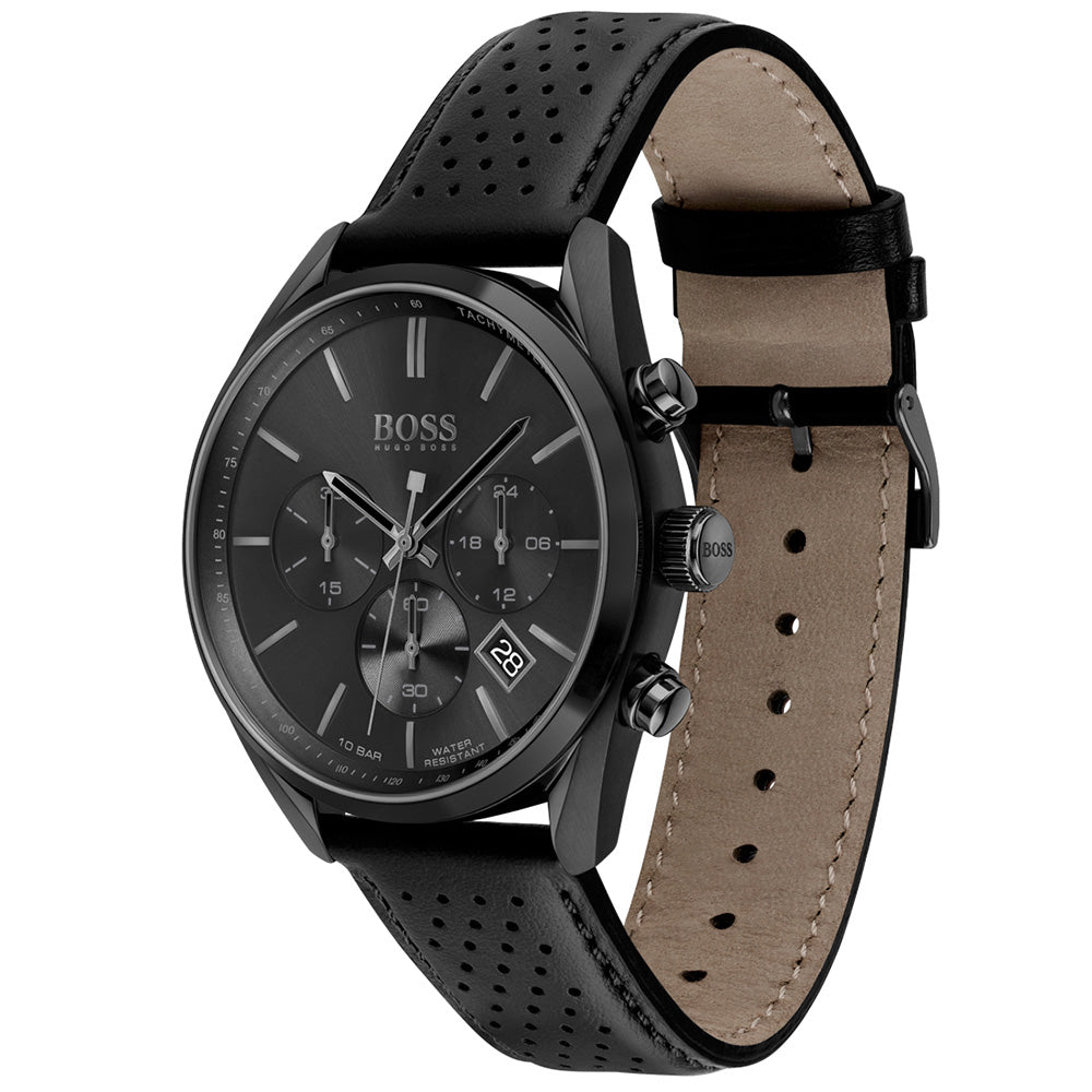 Hugo Boss 1513880 Champion Black Leather Mens Watch