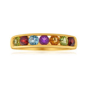 Amethyst , Blue Topaz, Citrine, Garnet and Peridot Ring in 9ct Yellow Gold