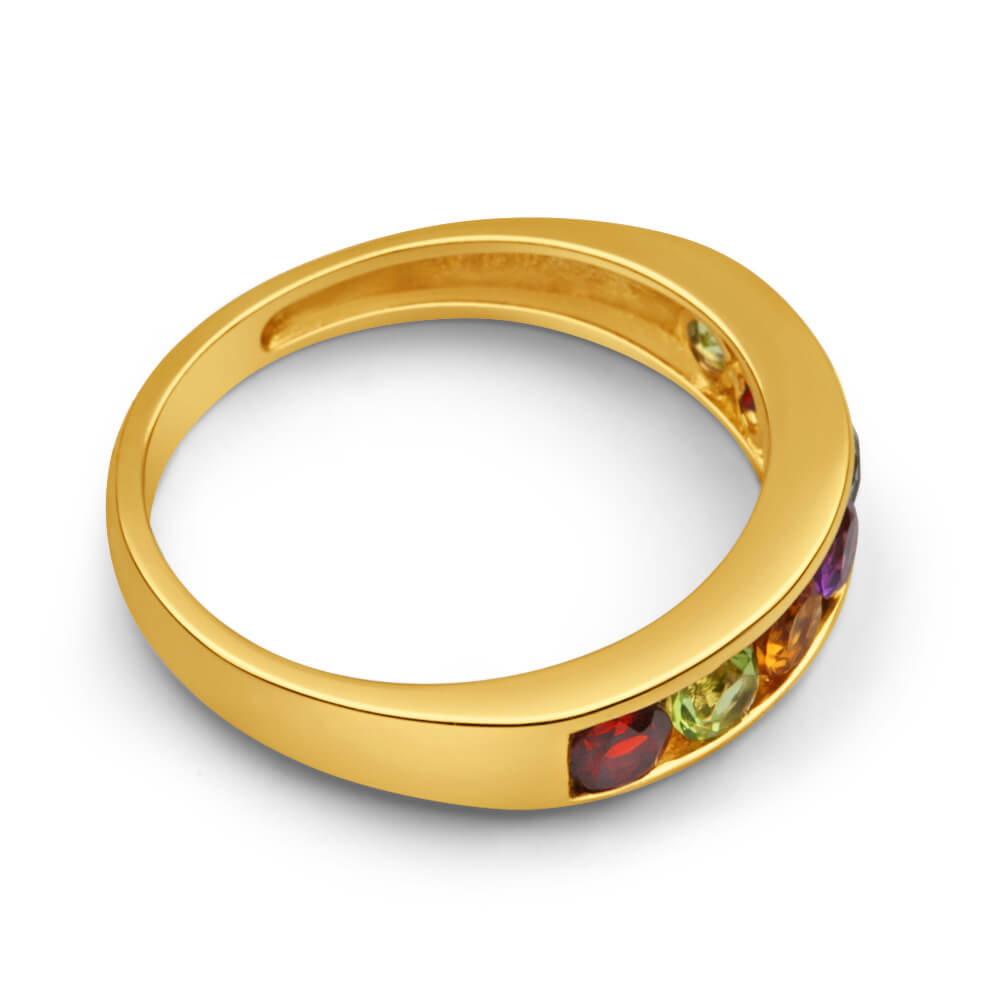 9ct Yellow Gold Amethyst + Blue Topaz + Citrine + Garnet +