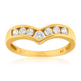 Cubic Zirconia Wishbone Ring in 9ct Yellow Gold