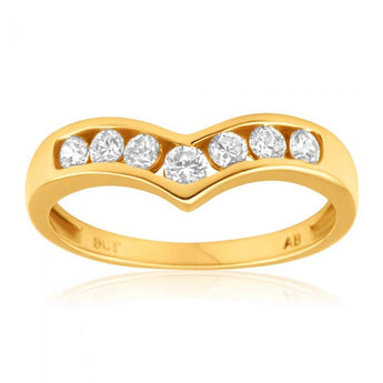 Cubic Zirconia Wishbone Ring in 9ct Yellow Gold