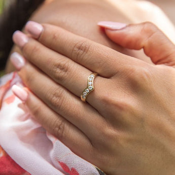 Cubic Zirconia Wishbone Ring in 9ct Yellow Gold