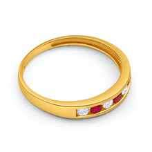 Load image into Gallery viewer, 9ct Yellow Gold Created Ruby and Cubic Zirconia Channel Set Ring