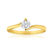Load image into Gallery viewer, 9ct Yellow Gold 4mm Cubic Zirconia Single Stone Swirl Ring