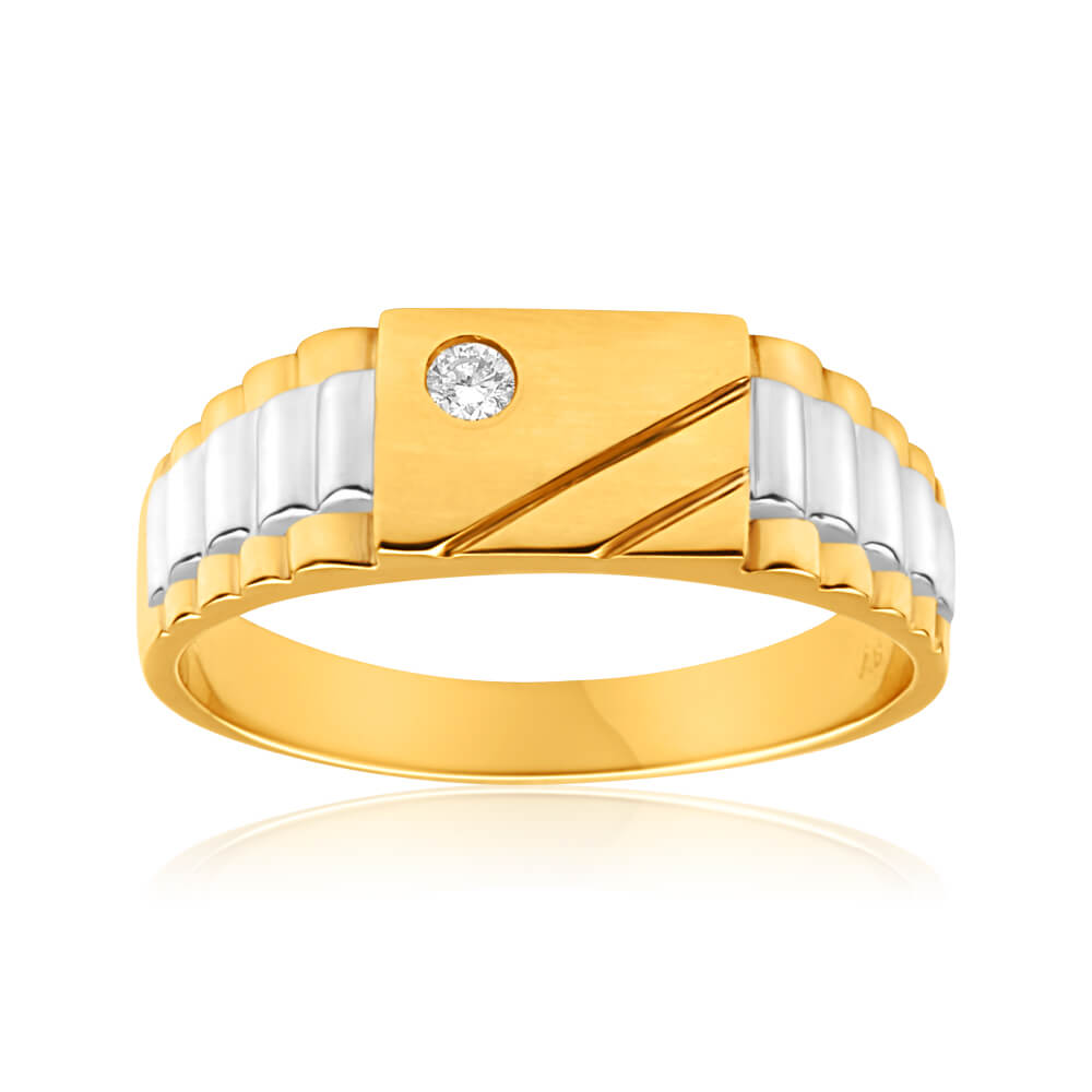 9ct Yellow and White Gold Cubic Zirconia Grooved Ring