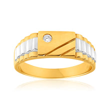 Load image into Gallery viewer, 9ct Yellow and White Gold Cubic Zirconia Grooved Ring