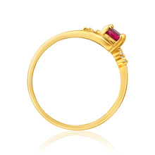 Load image into Gallery viewer, 9ct Yellow Gold Created Ruby + 4 Cubic Zirconia Ring