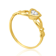 Load image into Gallery viewer, 9ct Yellow Gold Cubic Zirconia Heart Claddagh Ring