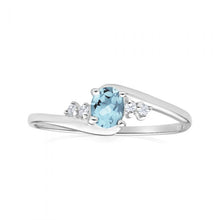 Load image into Gallery viewer, 9ct White Gold Oval Cut Blue Topaz + Cubic Zirconia Ring