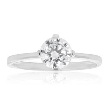 9ct White Gold Zirconia Rounded Ring